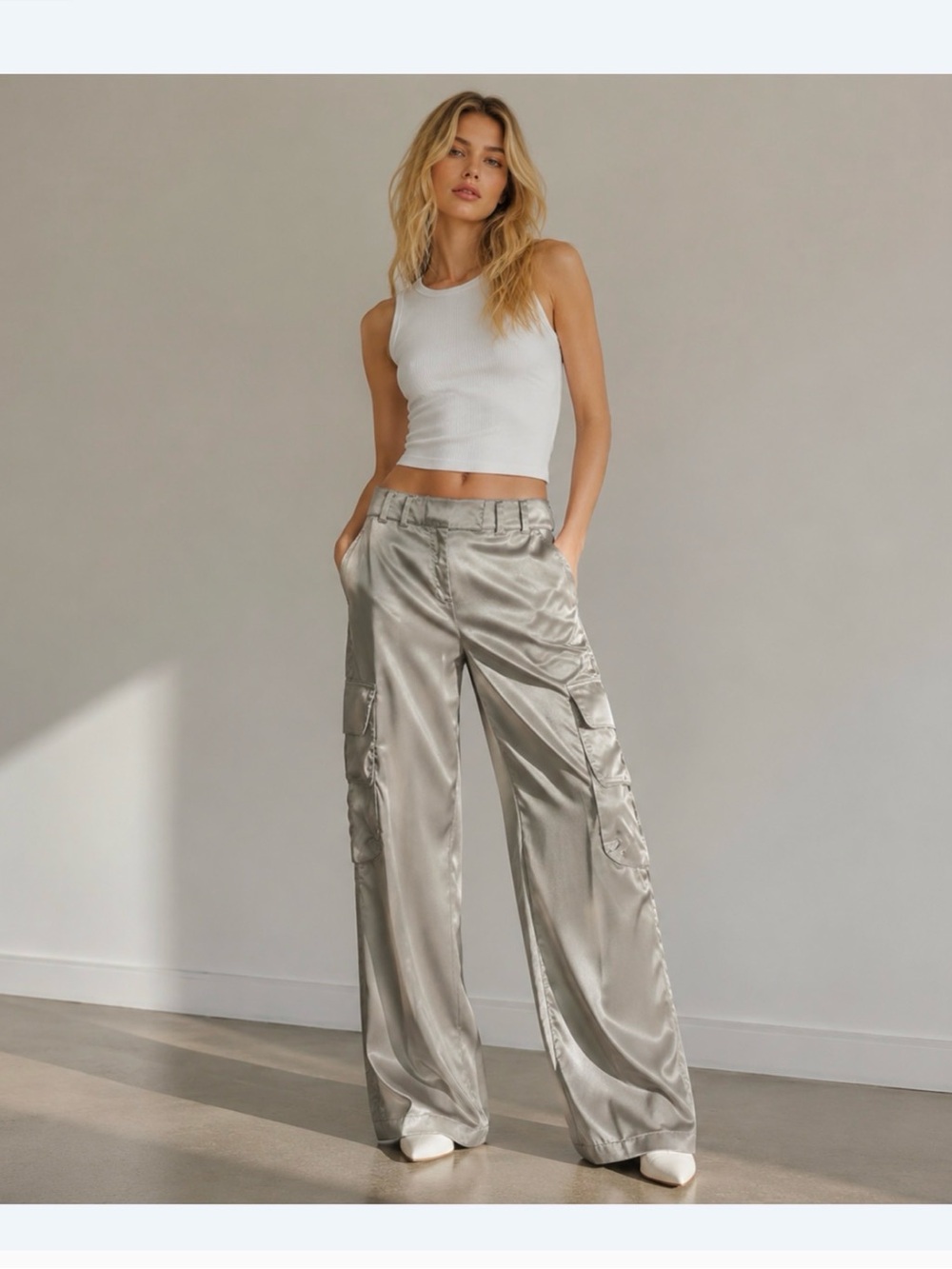 ONLY Satin Wide Leg Cargo Pants - Gold